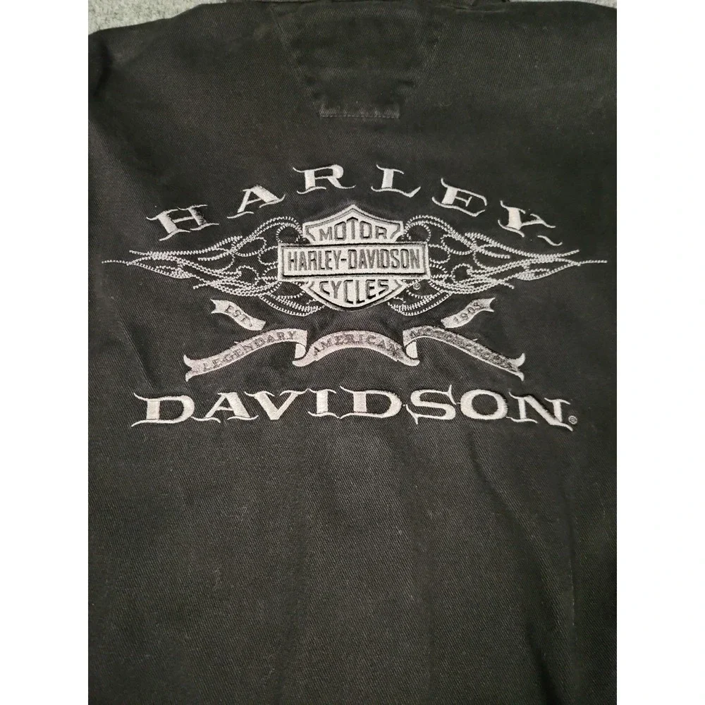 Harley Davidson Vintage 2003 Men Black Canvas Work Shirt Jacket Logo 96120-04VM